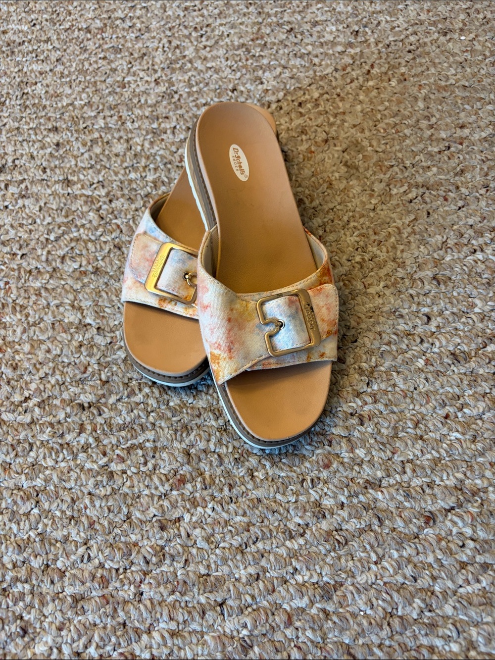 Dr. Scholl's Multicolor Watercolor Buckle Slide Sandals Fabric Strap Size 8